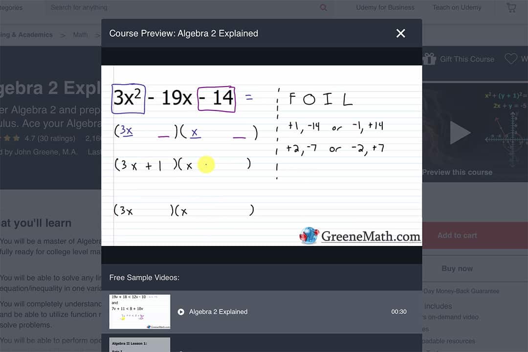 algebra 2 explained by greene maths lesson preview