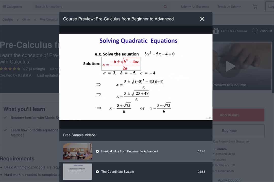 quadratic equations lesson ouline