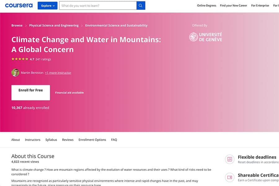 geneva university class on climate change and mountain water