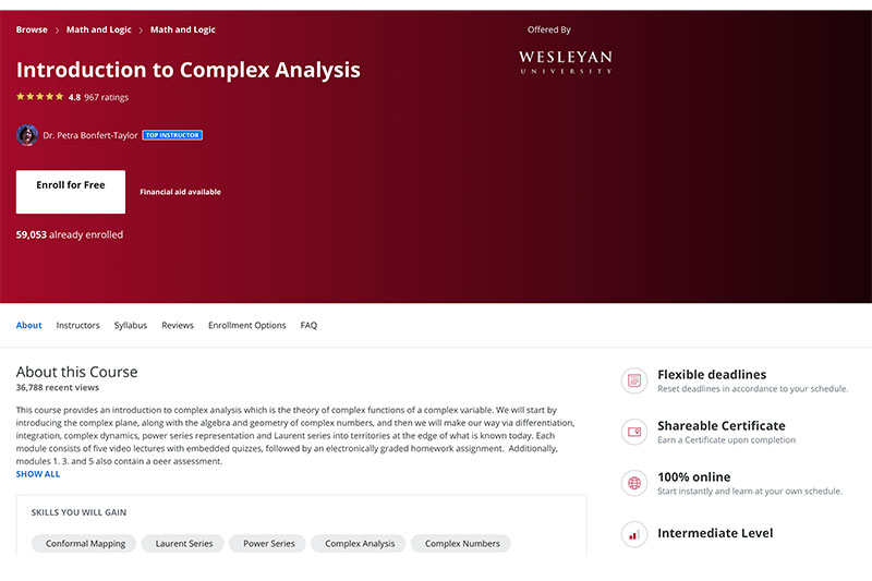 complex analysis course on coursera
