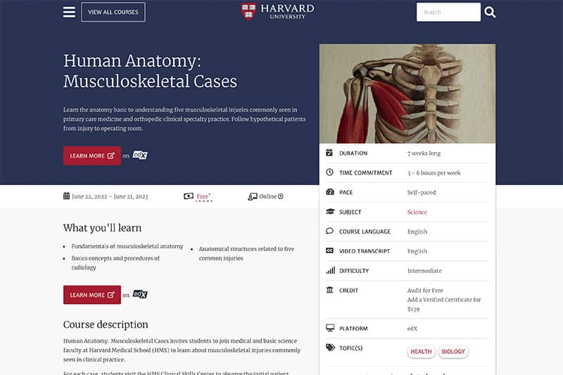harvard course on human anatomy