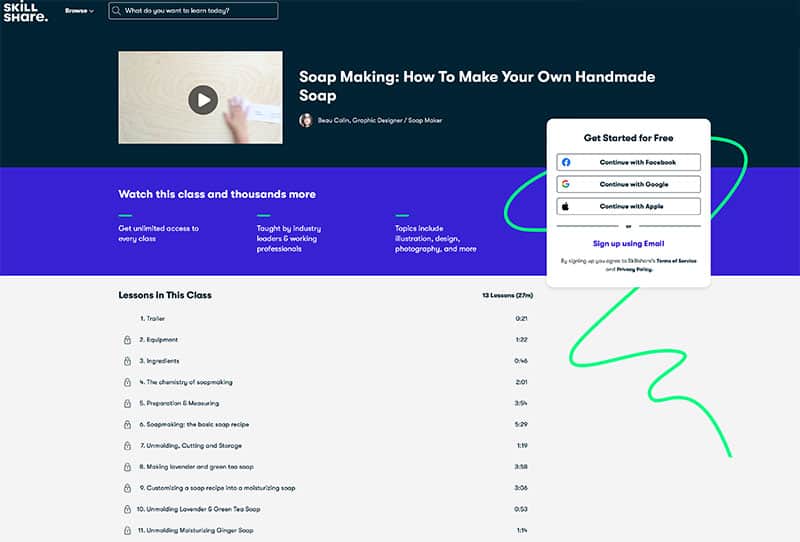 skillshare course to learn how to make your own soap