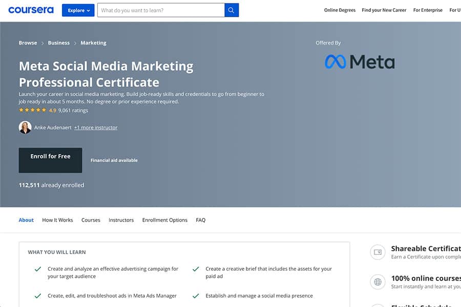 meta social media marketing professional certificate