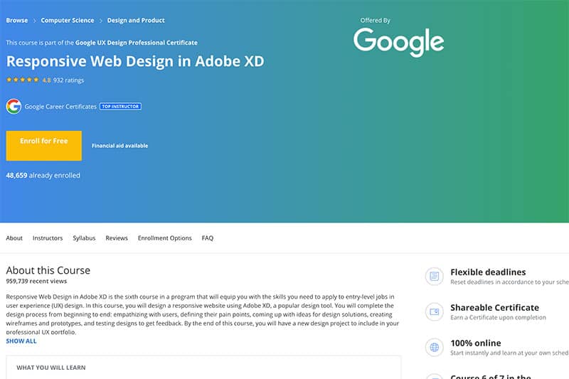 google certificate for responsive web design with adobe xd