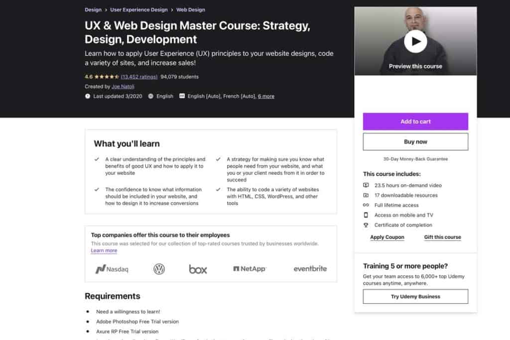 uw and web design master course screenshot