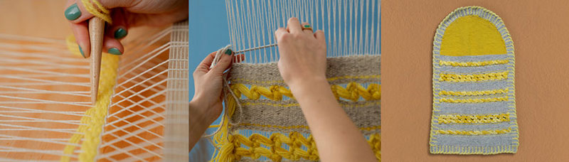 hand weaving a rug